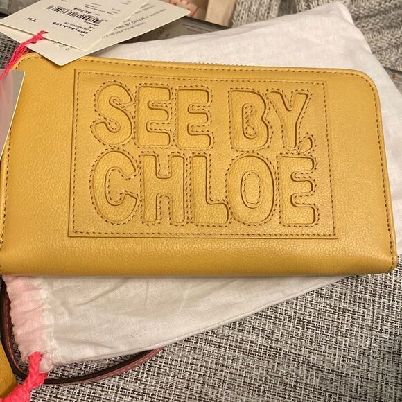 See by Chloe long Wallet wristlet Mustard color NWT zipper closure - Picture 1 of 11